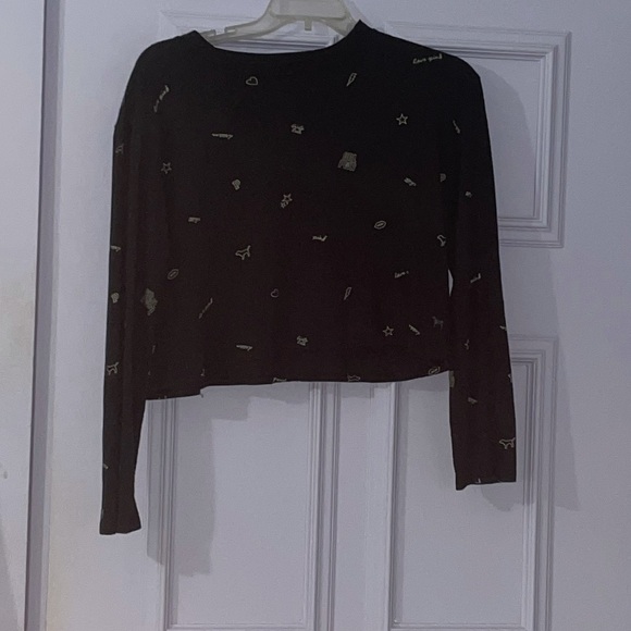 Victoria Secret Pink Size Medium Black Cropped Long Sleeve Top - Picture 1 of 3